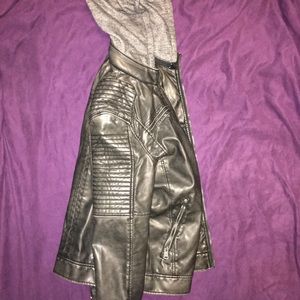 Leather jacket with material hood